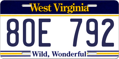 WV license plate 8OE792