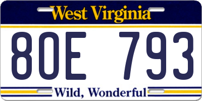 WV license plate 8OE793