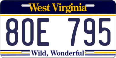 WV license plate 8OE795