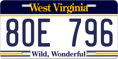 WV license plate 8OE796