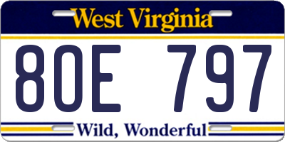 WV license plate 8OE797