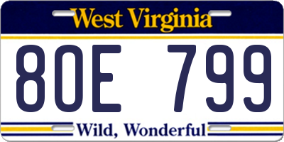 WV license plate 8OE799