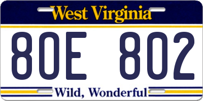 WV license plate 8OE802