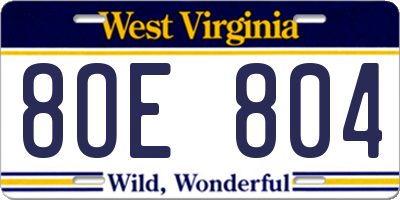 WV license plate 8OE804