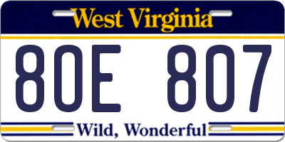 WV license plate 8OE807