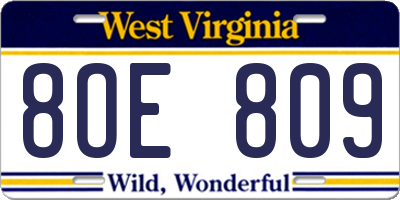 WV license plate 8OE809