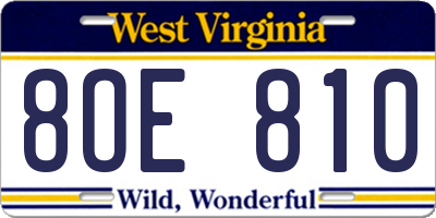 WV license plate 8OE810