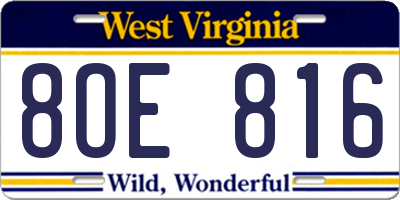 WV license plate 8OE816