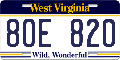 WV license plate 8OE820