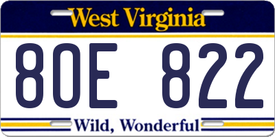 WV license plate 8OE822