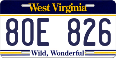 WV license plate 8OE826