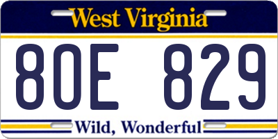 WV license plate 8OE829