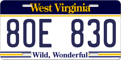 WV license plate 8OE830
