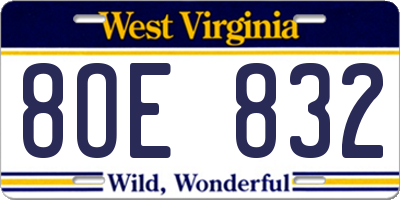 WV license plate 8OE832