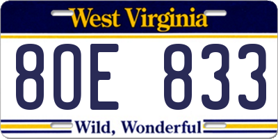 WV license plate 8OE833
