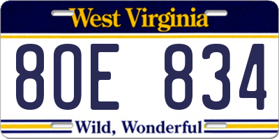 WV license plate 8OE834