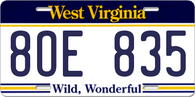 WV license plate 8OE835