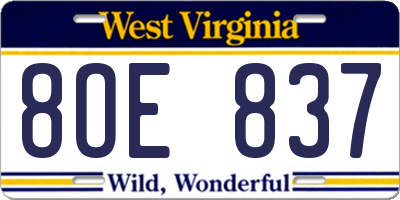 WV license plate 8OE837