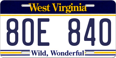 WV license plate 8OE840