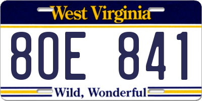 WV license plate 8OE841