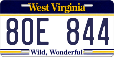 WV license plate 8OE844