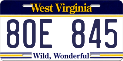 WV license plate 8OE845