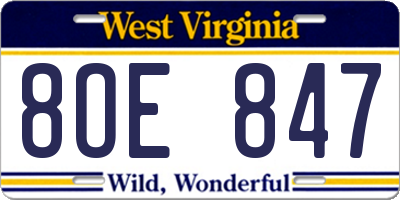 WV license plate 8OE847
