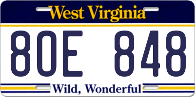 WV license plate 8OE848