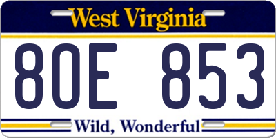 WV license plate 8OE853