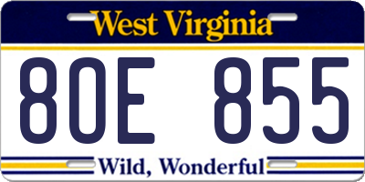WV license plate 8OE855