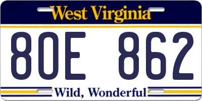 WV license plate 8OE862