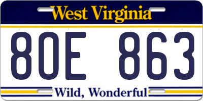 WV license plate 8OE863