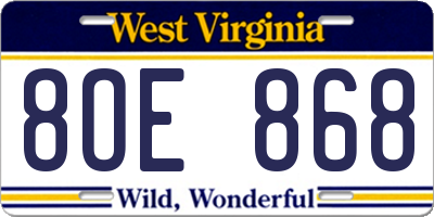 WV license plate 8OE868