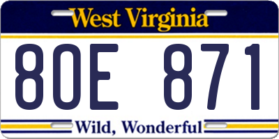 WV license plate 8OE871