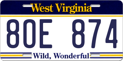 WV license plate 8OE874