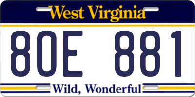 WV license plate 8OE881