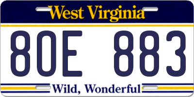 WV license plate 8OE883