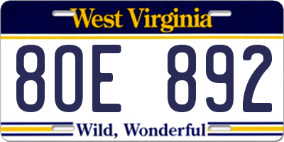 WV license plate 8OE892
