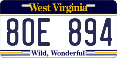 WV license plate 8OE894