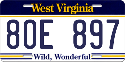 WV license plate 8OE897