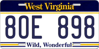 WV license plate 8OE898