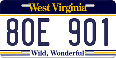 WV license plate 8OE901