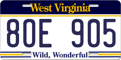 WV license plate 8OE905