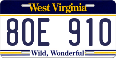 WV license plate 8OE910