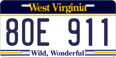 WV license plate 8OE911