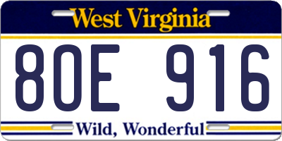 WV license plate 8OE916