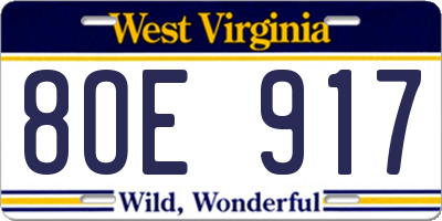 WV license plate 8OE917