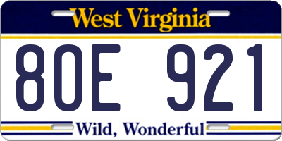 WV license plate 8OE921