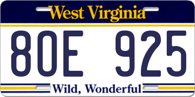 WV license plate 8OE925