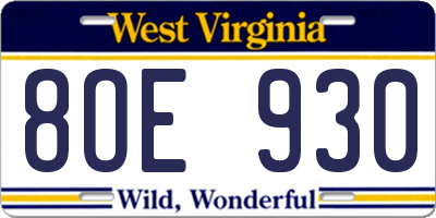 WV license plate 8OE930